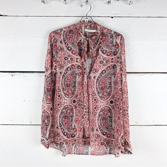 Alice and Olivia Anabel Tie Front Blouse Paisley Print, Size Small - Picture 4 of 9